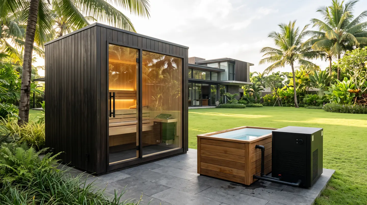 Sauna dan ice bath kayu jati terpasang di Tamalanrea dan Daya, Makassar